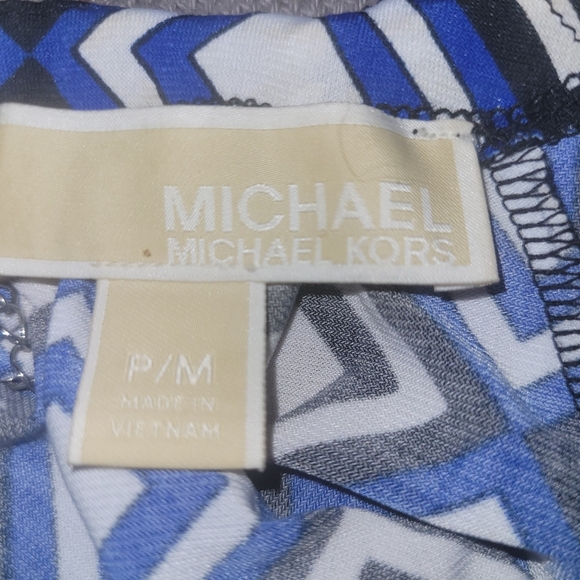 Michael Kors Blue and White Square Print Long Sleeve Cold Shoulder Top M - Picture 7 of 7